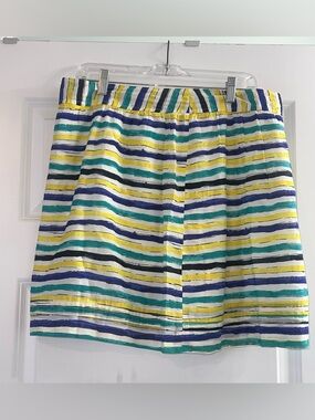 Ann Taylor LOFT Striped A-Line Skirt in Yellow, Teal, Navy & White
